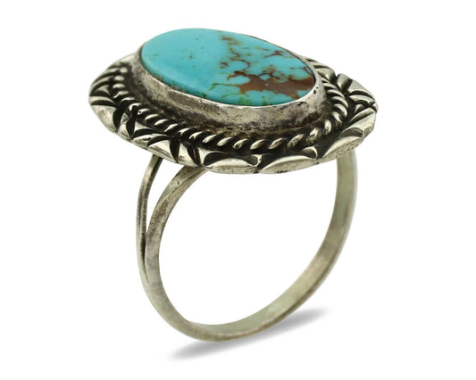 Navajo Ring .925 Silver Kingman Turquoise Native American Artist C.1980's