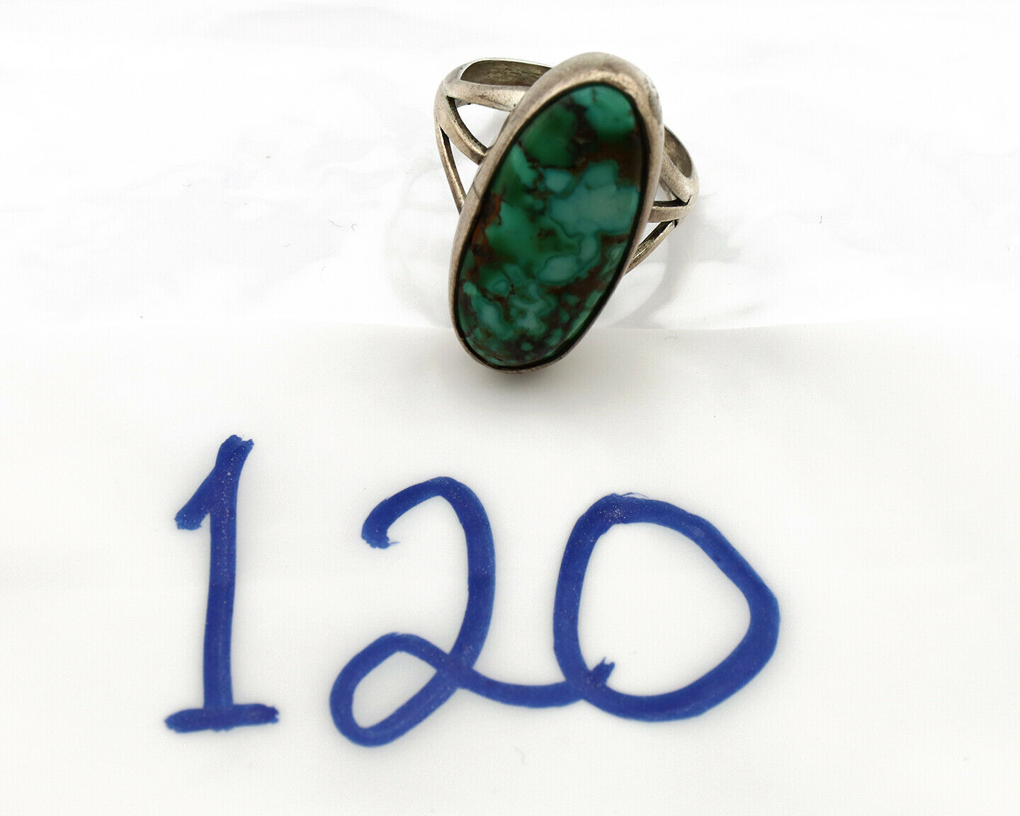 Navajo Ring .925 Silver Spiderweb Turquoise Native American Artist C80s