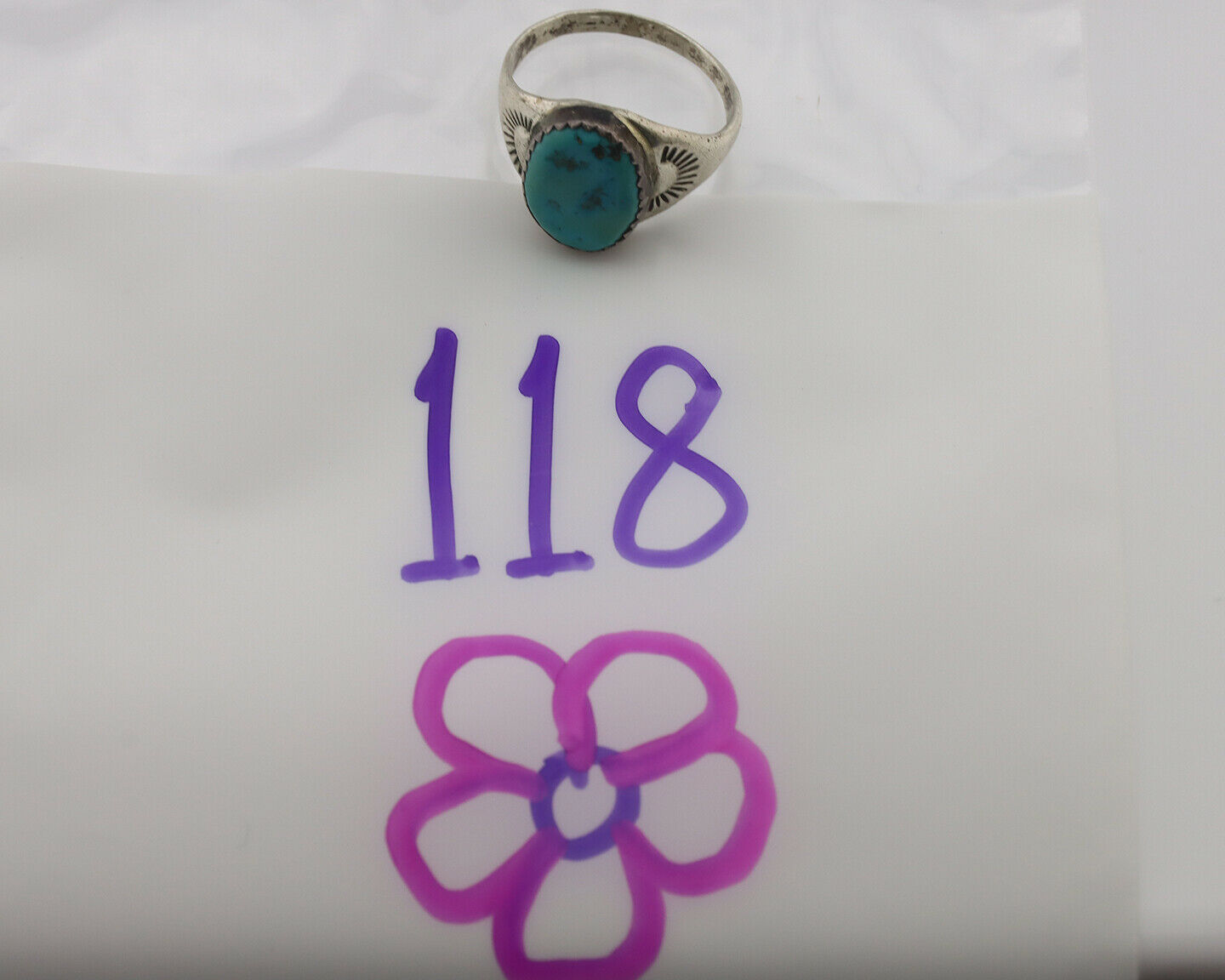 Zuni Ring .925 Silver Natural Blue Turquoise Native American Artist C.1980's