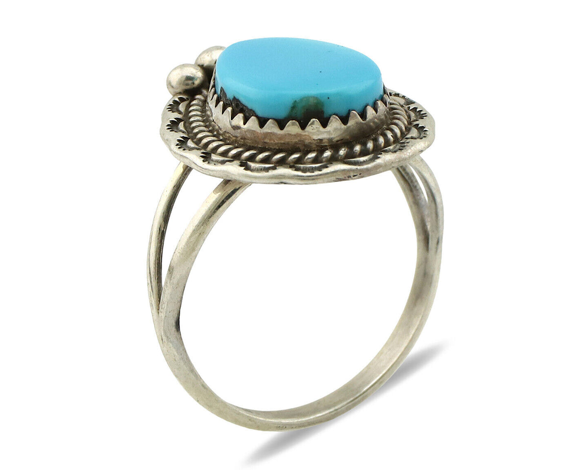 Navajo Ring .925 Silver Blue Turquoise Artist Signed Anna Begay C.1980's
