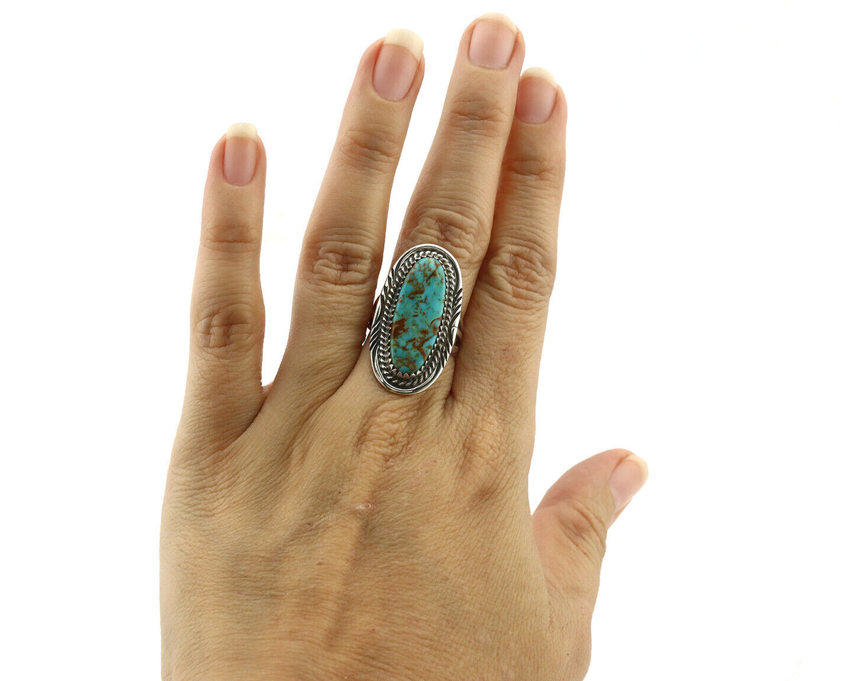 Navajo Ring 925 Silver Natural Blue Turquoise Artist Signed USA C.80's