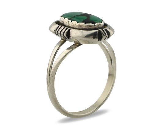 Navajo Ring .925 Silver Spiderweb Turquoise Handmade Native American Artist C80s