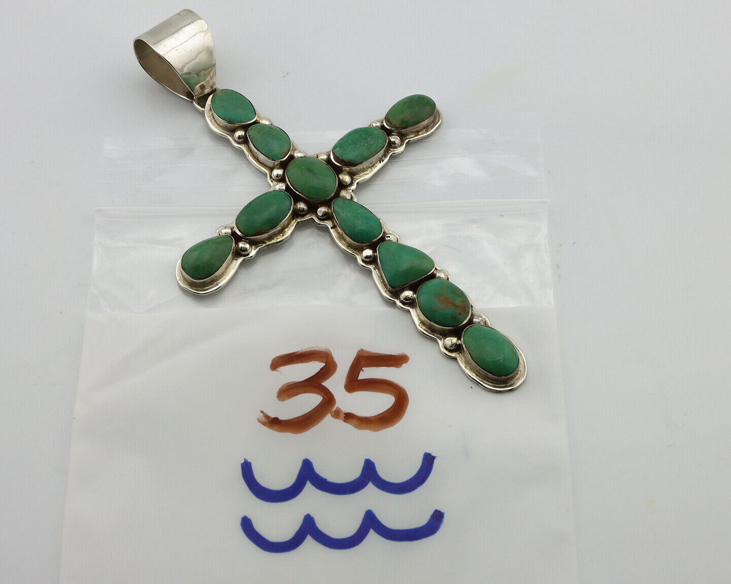 Navajo Cross Necklace 925 Silver Turquoise Artist Signed James Mason C.80's