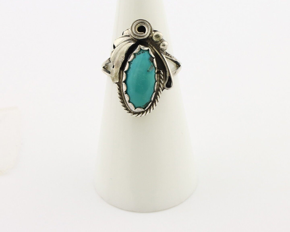 Navajo Inlaid Ring 925 Silver Blue Turquoise Artist Signed Justin Morris C.80s