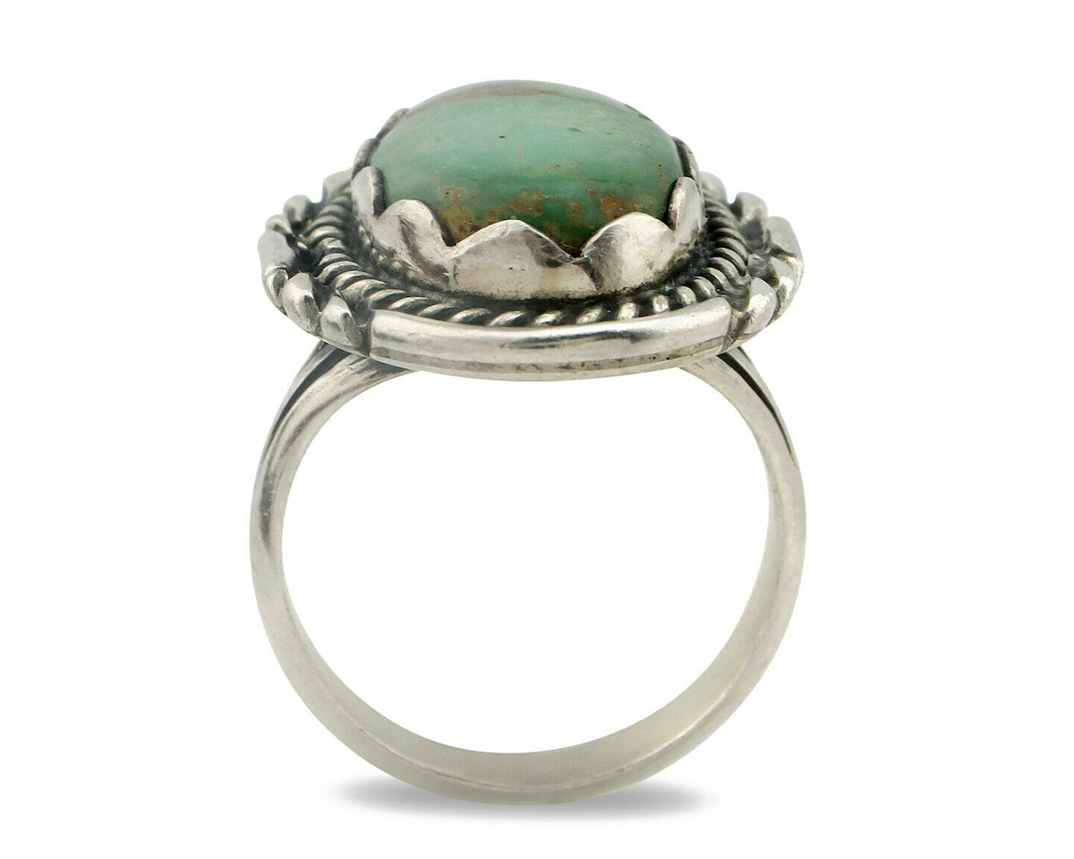 Navajo Ring .925 Silver Natural Green Turquoise Signed Apache C.80's