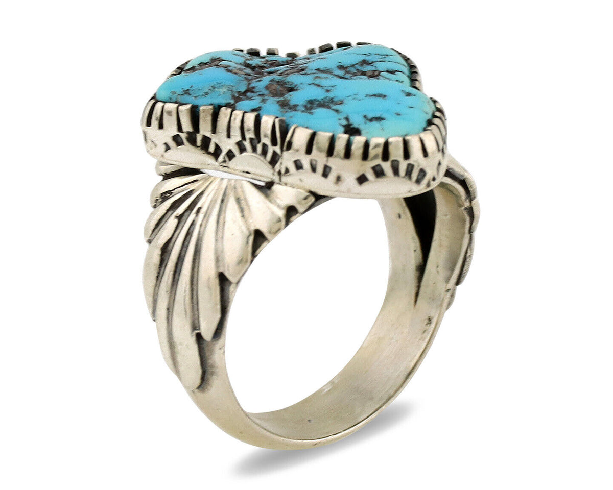 Navajo Ring .925 Silver Sleeping Beauty Turquoise Artist Signed DK C.80's