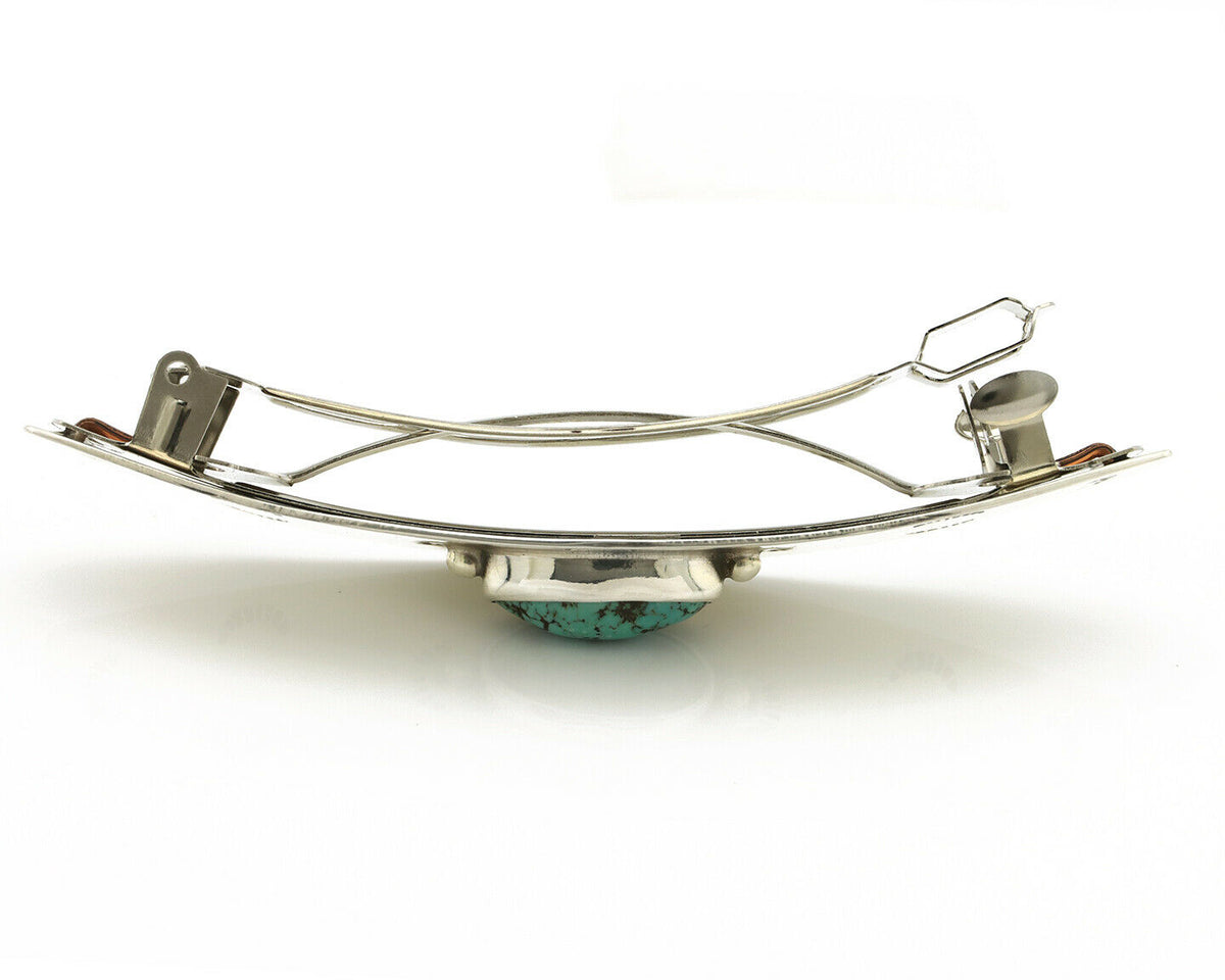 Navajo Hair Clip .925 Silver Spiderweb Turquoise Native American Barrette C.80's