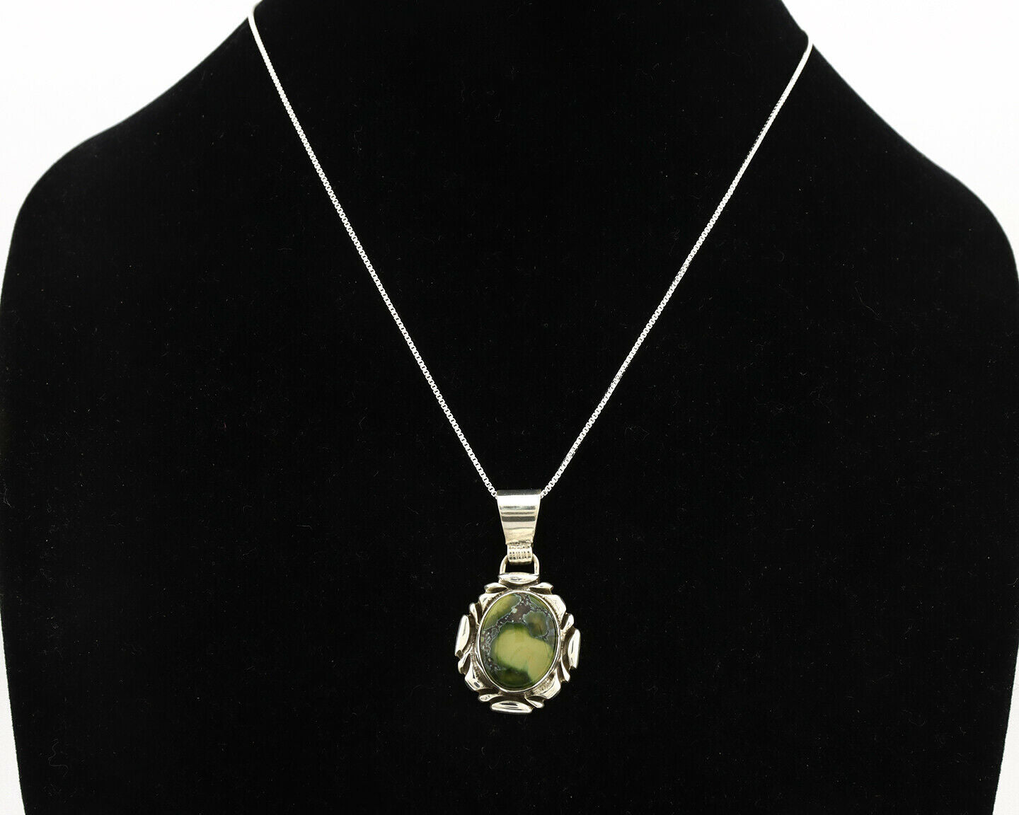 Navajo Necklace .925 Silver Damele Variscite Signed Sun C.1980's