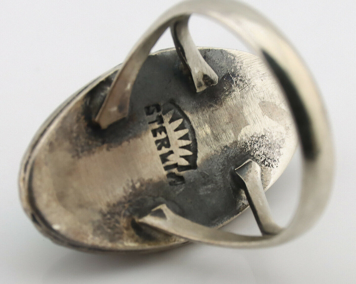 Navajo Ring .925 Silver Kingman Turquoise Native Artist Signed C.80's