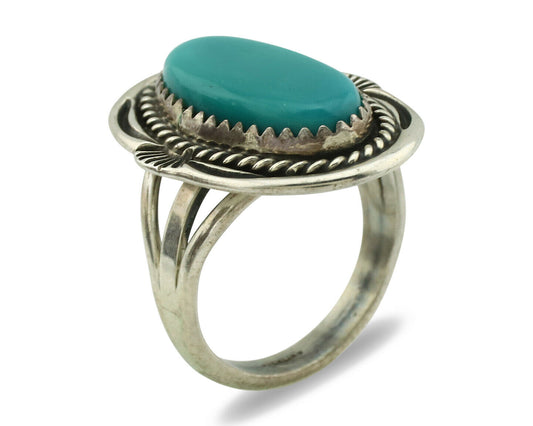 Navajo Ring .925 Silver Blue Turquoise Signed M Begay C.1980's