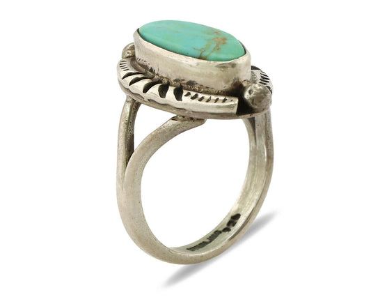 Navajo Ring .925 Silver Kingman Turquoise Artist Signed Gecko C.80's