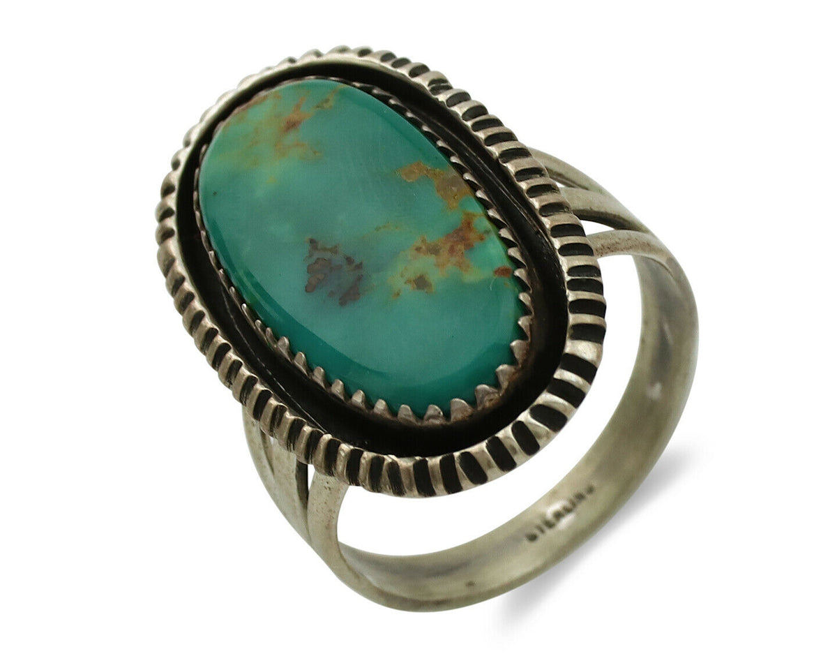 Navajo Ring .925 Silver Kingman Turquoise Native American Artist C.1980's