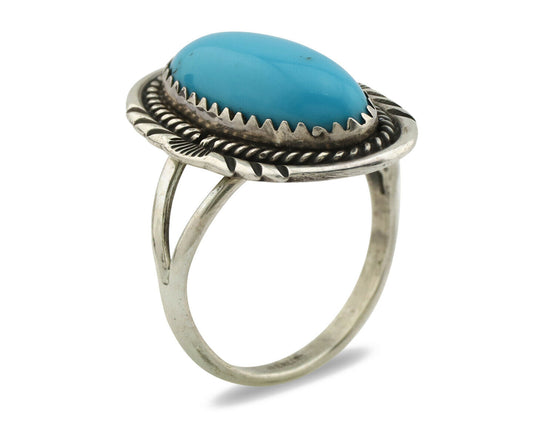Navajo Ring .925 Silver Turquoise Mountain Signed AB C.80's