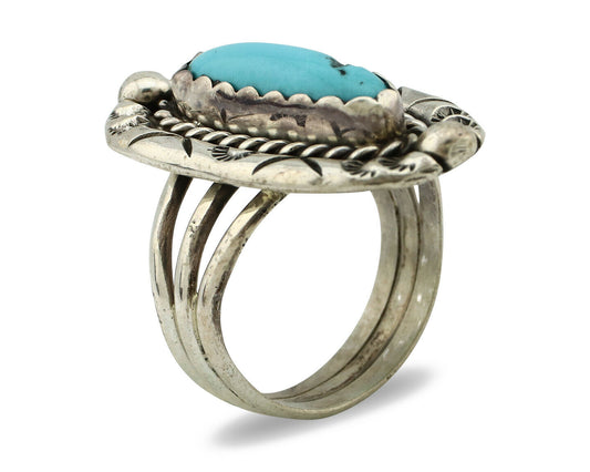 Navajo Ring .925 Silver Blue Turquoise Artist Signed V&N EDSITTY C.80's