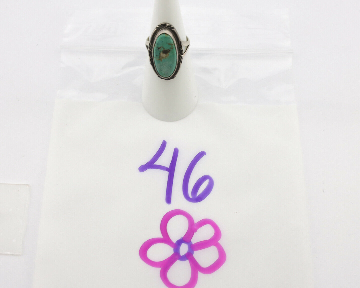 Navajo Ring .925 Silver Kingman Turquoise Native Artist Signed C.80's