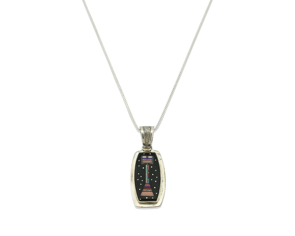 Navajo Handmade Inlaid Kachina Pendant .925 Silver Artist Signed FL C.80's