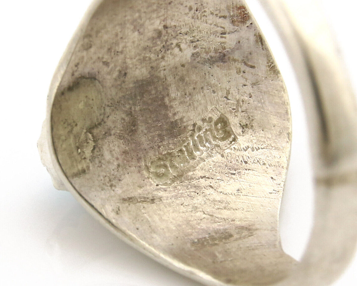 Zuni Ring .925 Silver Kingman Turquoise Hand Stamped Native American C.80's