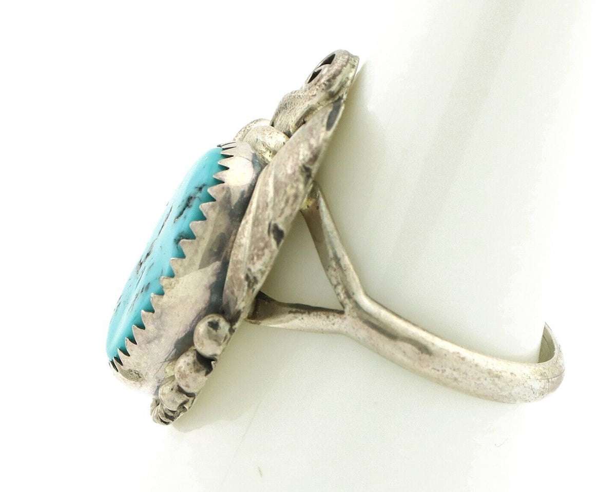 Navajo Ring .925 Silver Sleeping Beauty Turquoise Native Artist C.80's