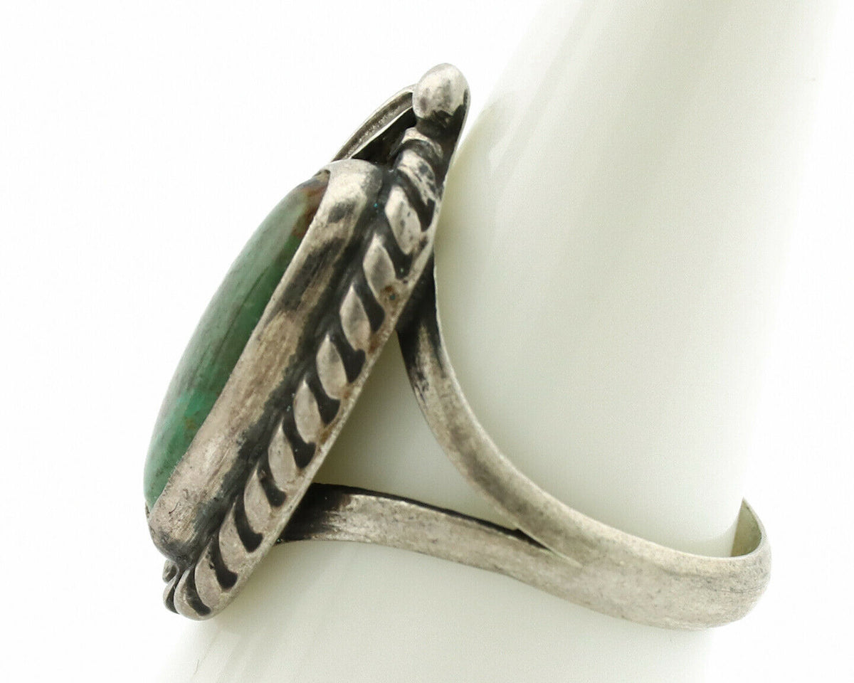 Navajo Ring .925 Silver Kingman Turquoise Artist Signed Sun C.1980's