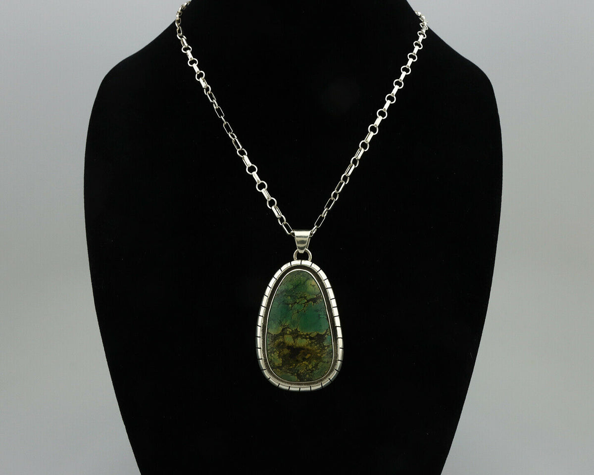 Navajo Pendant .925 Silver Green Turquoise Native American C.80's