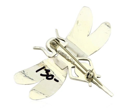 Navajo Pin Pendant .925 Silver Natural Coral Signed Artist Frank Yazzie C.80's