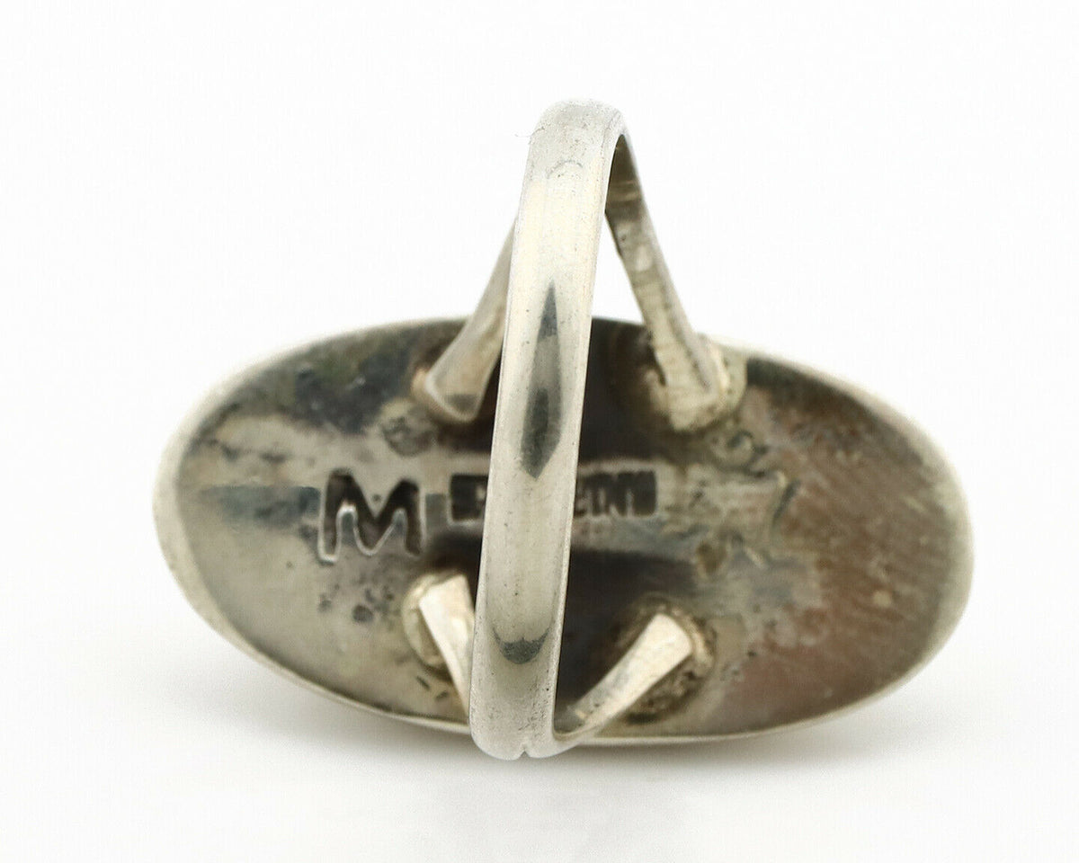 Navajo Shadow Box Ring .925 Silver Kingman Turquoise Signed M Montoya C80s