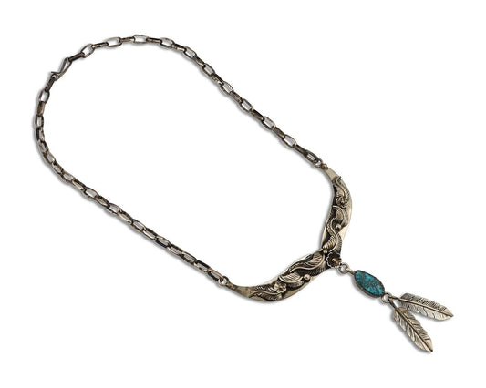 Navajo Necklace 925 Silver Sleeping Beauty Turquoise Native American C.80's