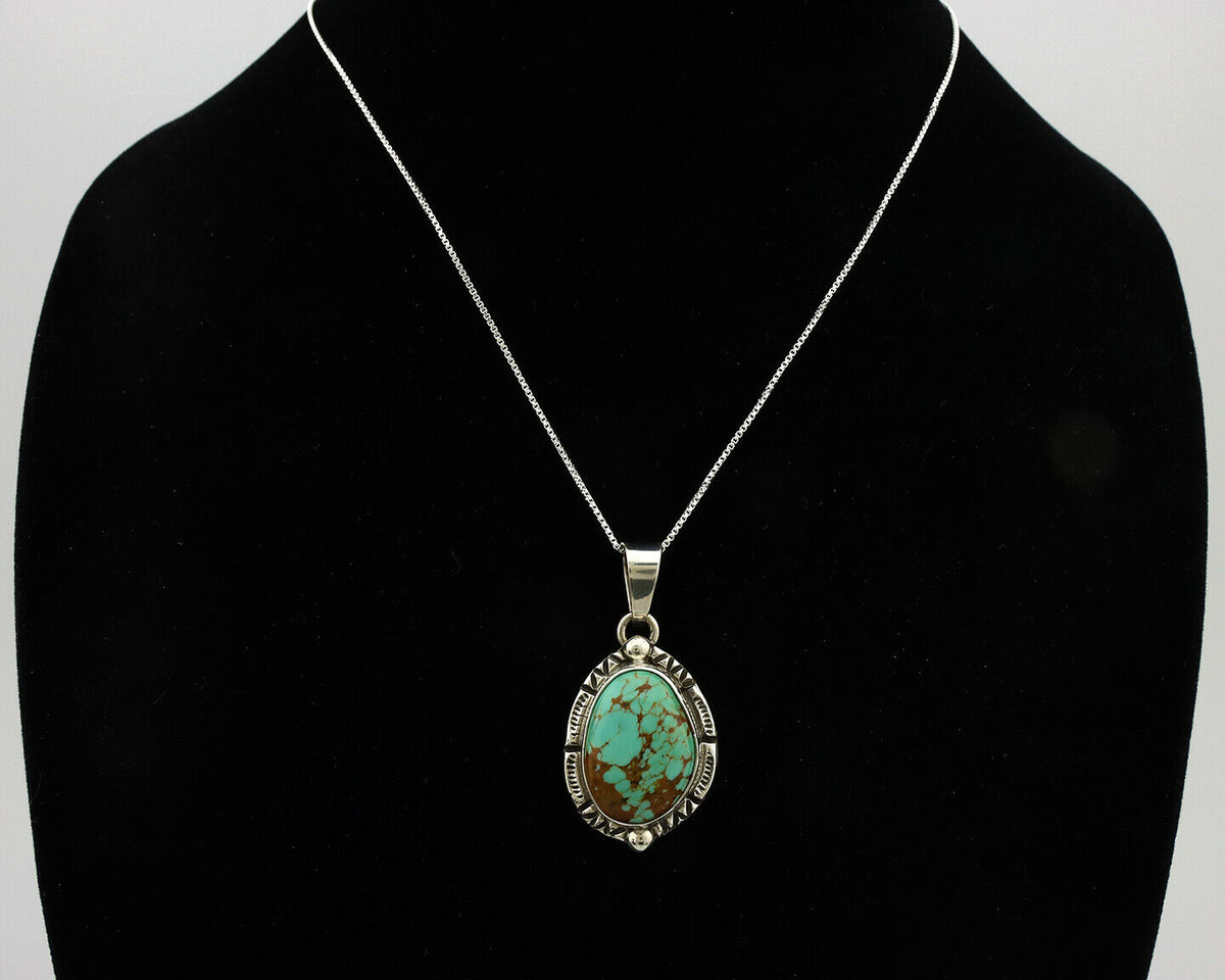 Navajo Necklace .925 Silver Kingman Turquoise Signed Gecko C.1980's