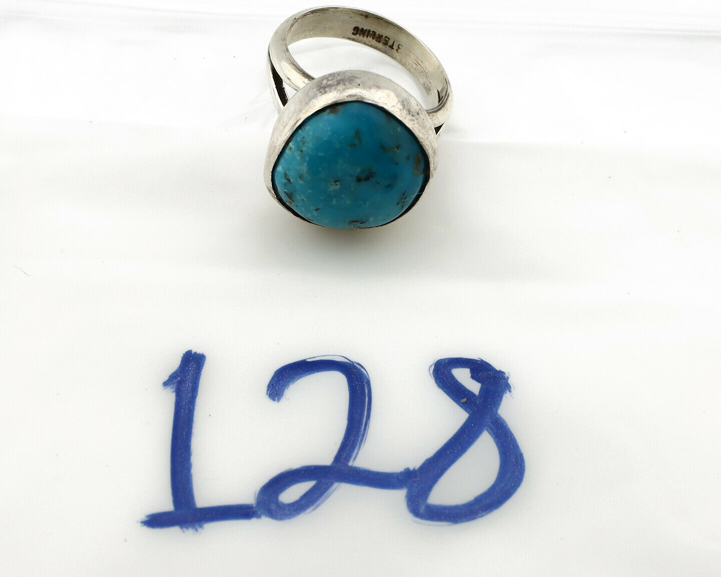 Navajo Shield Ring .925 Silver Blue Turquoise Native American Artist C.80's