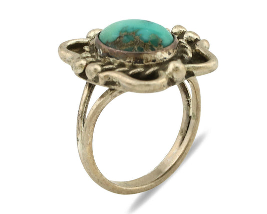 Navajo Ring .925 Silver Kingman Turquoise Native American Artist C.1980's