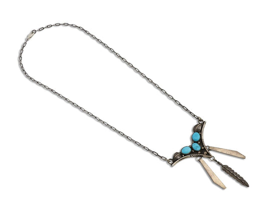 Navajo Necklace 925 Silver Sleeping Beauty Turquoise Native American C.80's