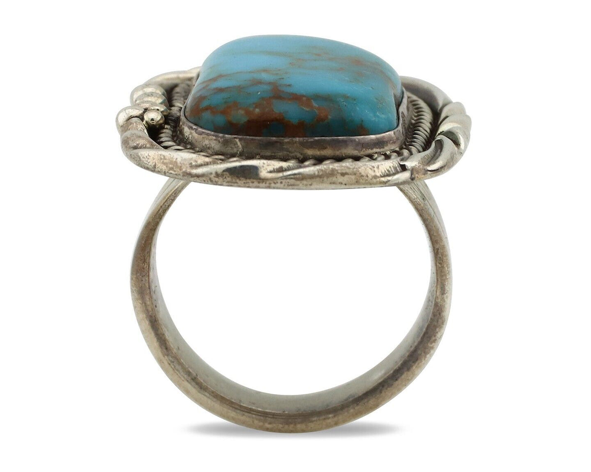 Navajo Ring 925 Silver Natural Blue Turquoise Artist Signed D Zachary C.80s