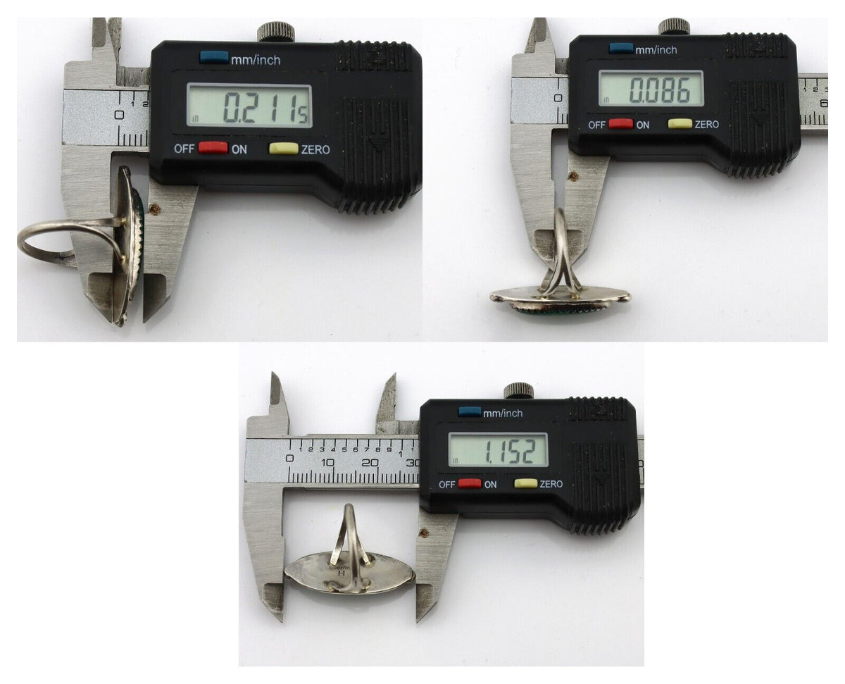 Navajo Ring 925 Silver Natural Malachite Artist Native American Signed H C.80's