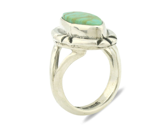 Navajo Ring .925 Silver Natural Mined Turquoise Artist Signed Gecko C.80's