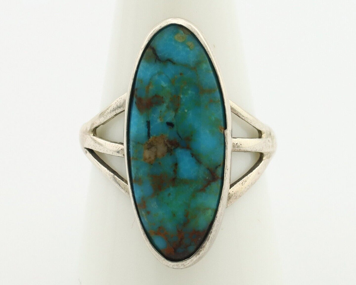 Navajo Ring .925 Silver Blue Gem Turquoise Native American Artist C.80's
