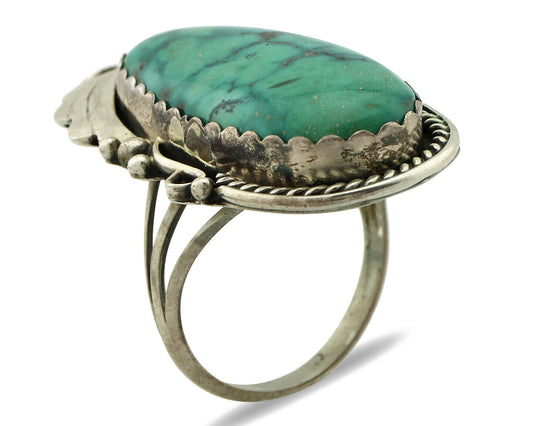 Navajo Ring 925 Silver Globe Turquoise Artist Signed Justin Morris C.80's