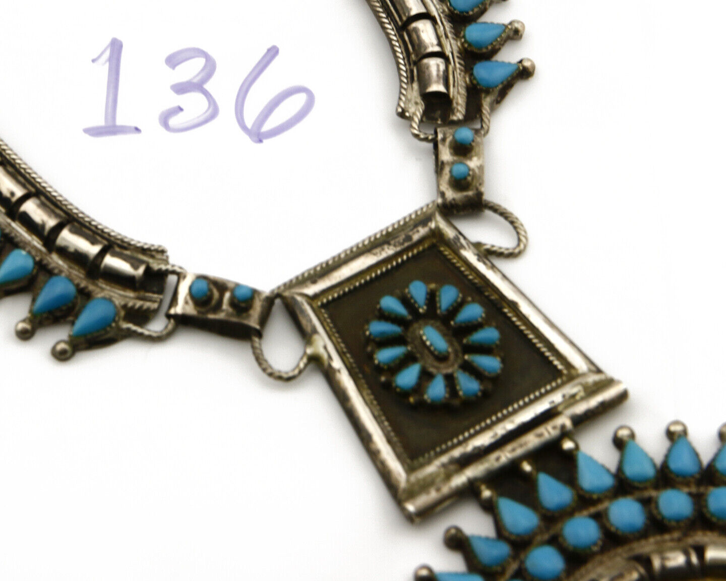 Women's Navajo Necklace .925 Silver Natural Mined Turquoise Handmade Old Pawn