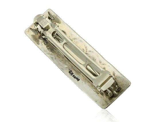 Women's Navajo Hair Clip .925 Silver Inlaid Red Coral Artist Signed WB C.80's