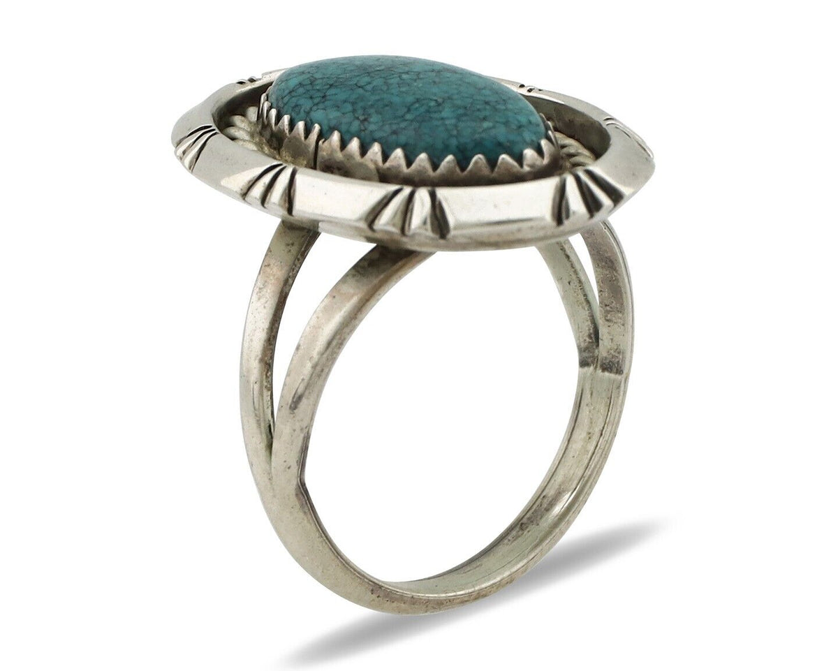 Navajo Ring 925 Silver Blue Mine 8 Turquoise Native American Artist C.80's