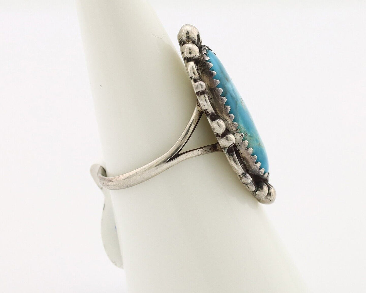 Navajo Ring 925 Silver Blue Gem Turquoise Artist Signed Billy Eagle C.80's