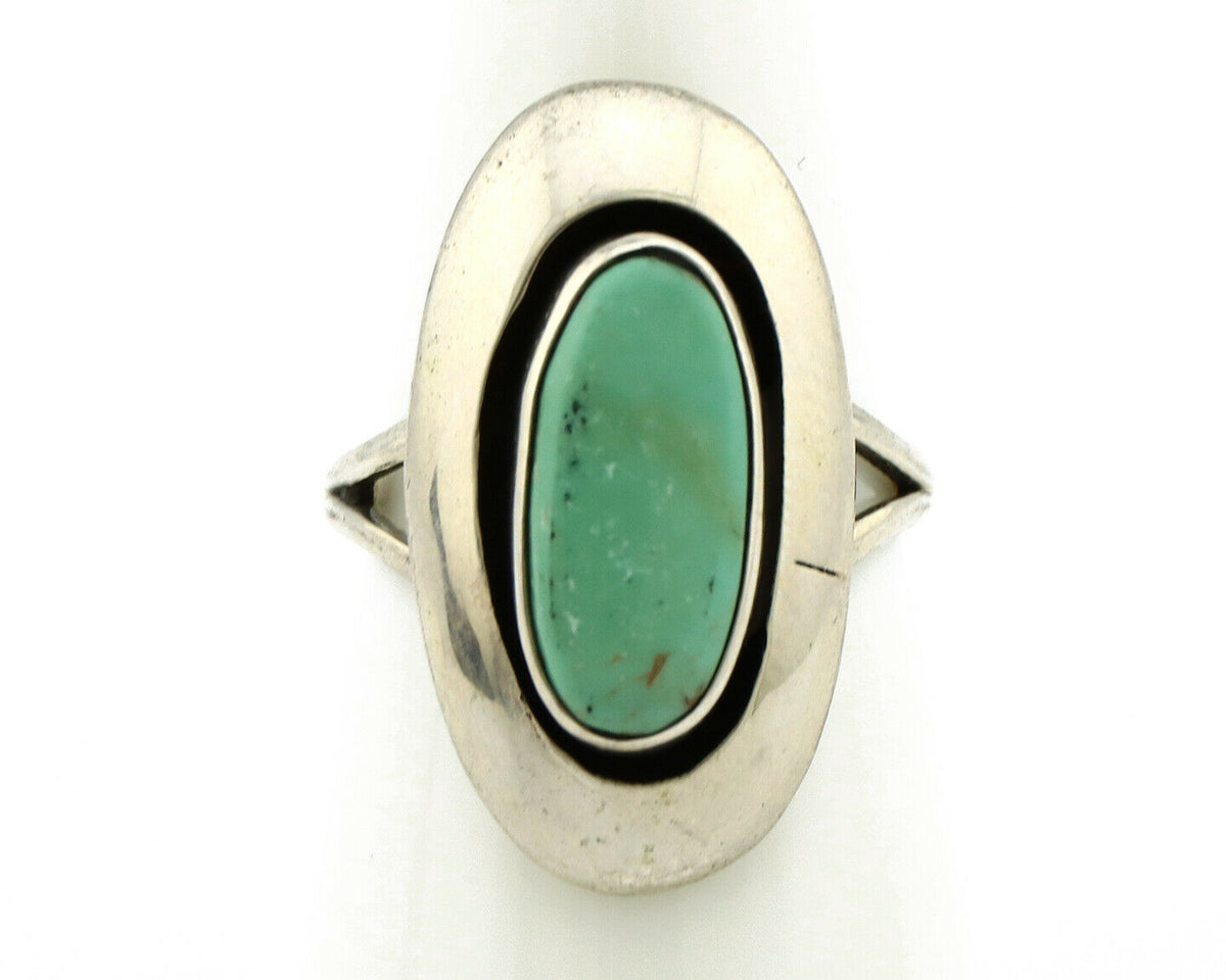 Navajo Shadow Box Ring .925 Silver Blue Turquoise Signed M Montoya C80s