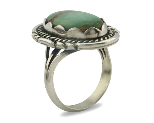 Navajo Ring .925 Silver Natural Green Turquoise Signed Apache C.80's