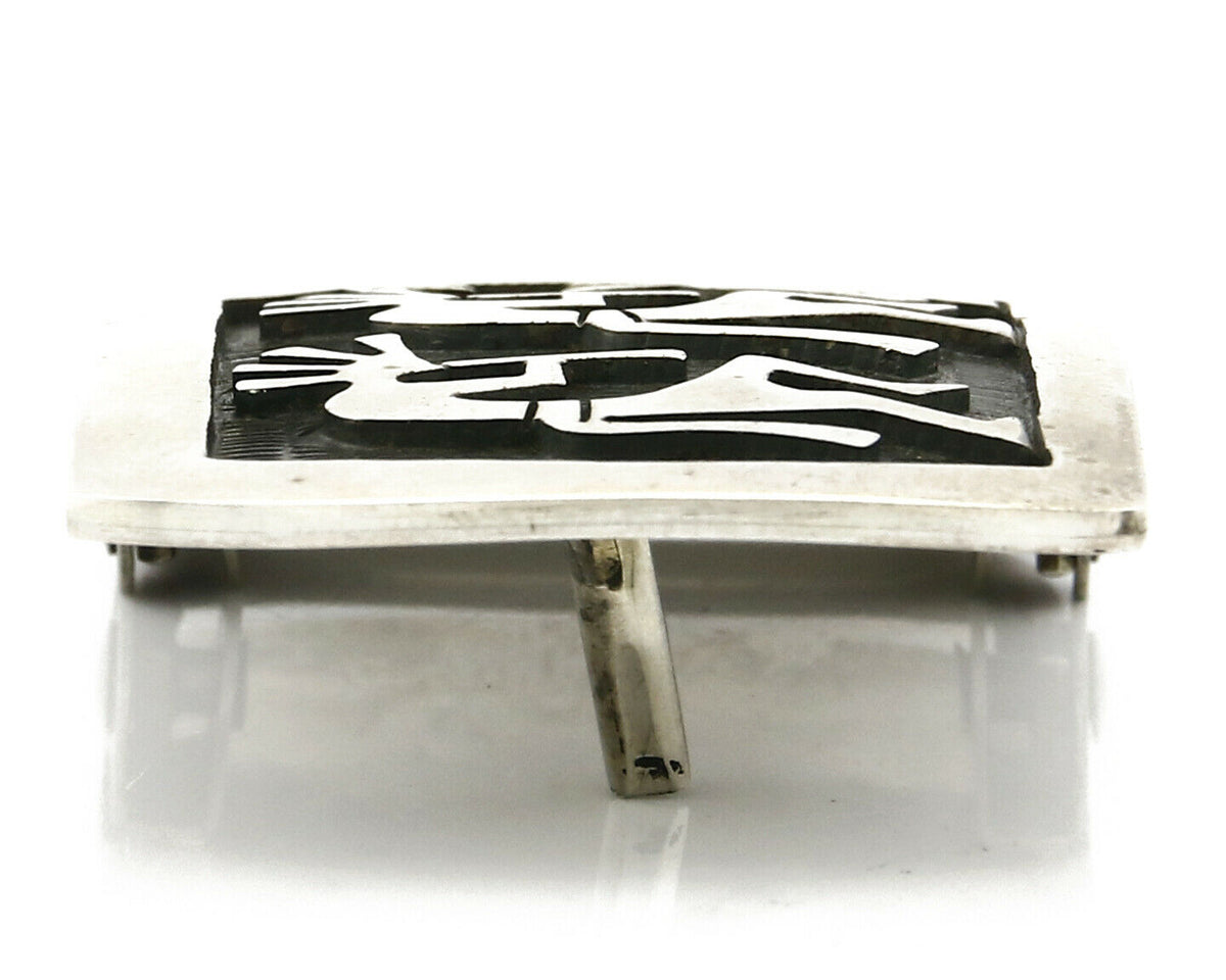 Women's Hopi Belt Buckle .925 Silver Signed Gene Pooyouma Kokopelli C.80's