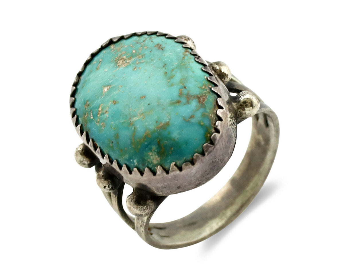 Navajo Ring .925 Silver Blue Turquoise Native American Artist C.1980's