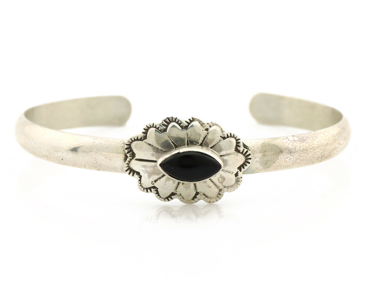 Navajo Bracelet .925 Silver Natural Black Onyx Artist Signed E C.1980's