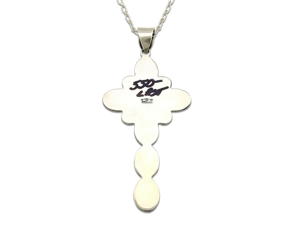 Navajo Cross Necklace .925 Silver Blue Green Turquoise Signed RB C.80's