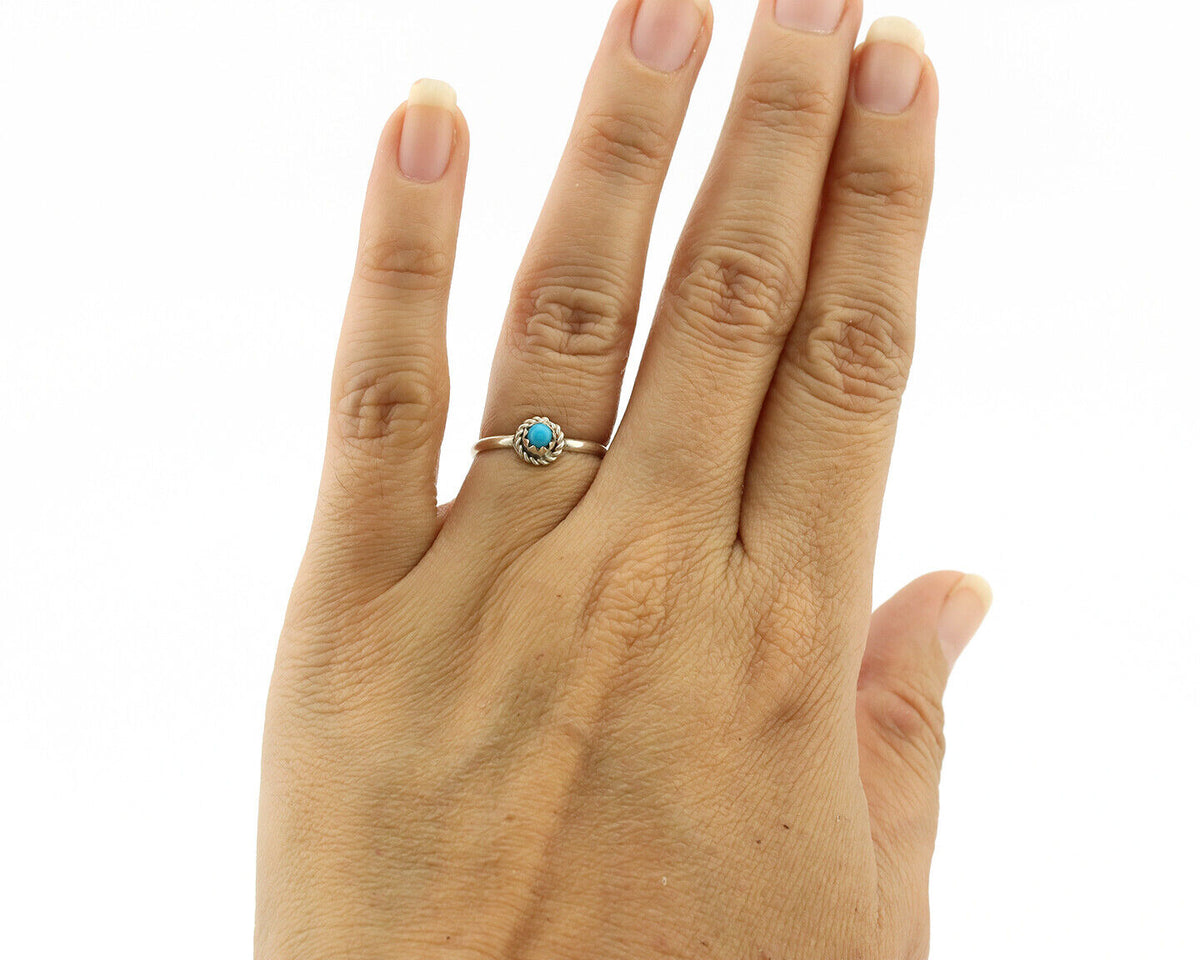 Navajo Ring .925 Silver Blue Turquoise Size 4.5 Native Artist C.1980s