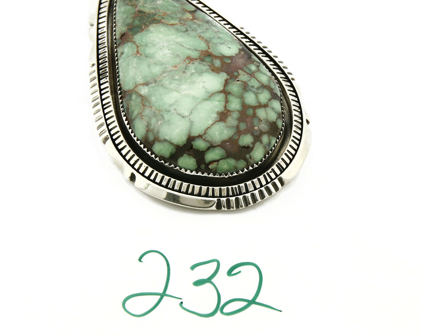C. 1990 Rare Large Variscite Navajo Signed Begay .925 Silver Stamped Pendant