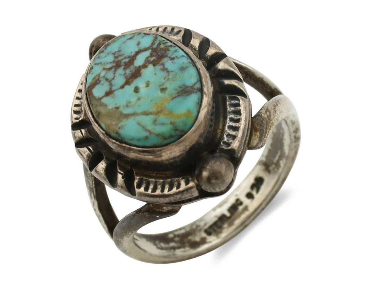 Navajo Ring .925 Silver Blue Turquoise Artist Signed Gecko C.1980's