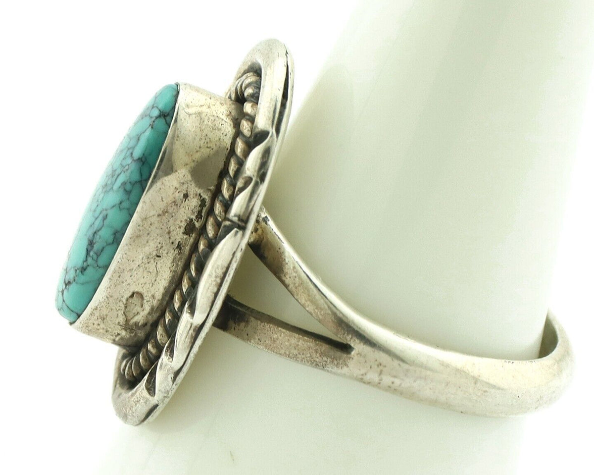 Navajo Ring 925 Silver Blue Spiderweb Turquoise Native American Artist C.80's
